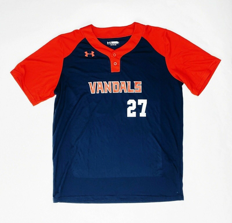 Under Armour Van Vandals Next 2 Button Baseball Jersey Men's L Navy Red UBJ620M gallery