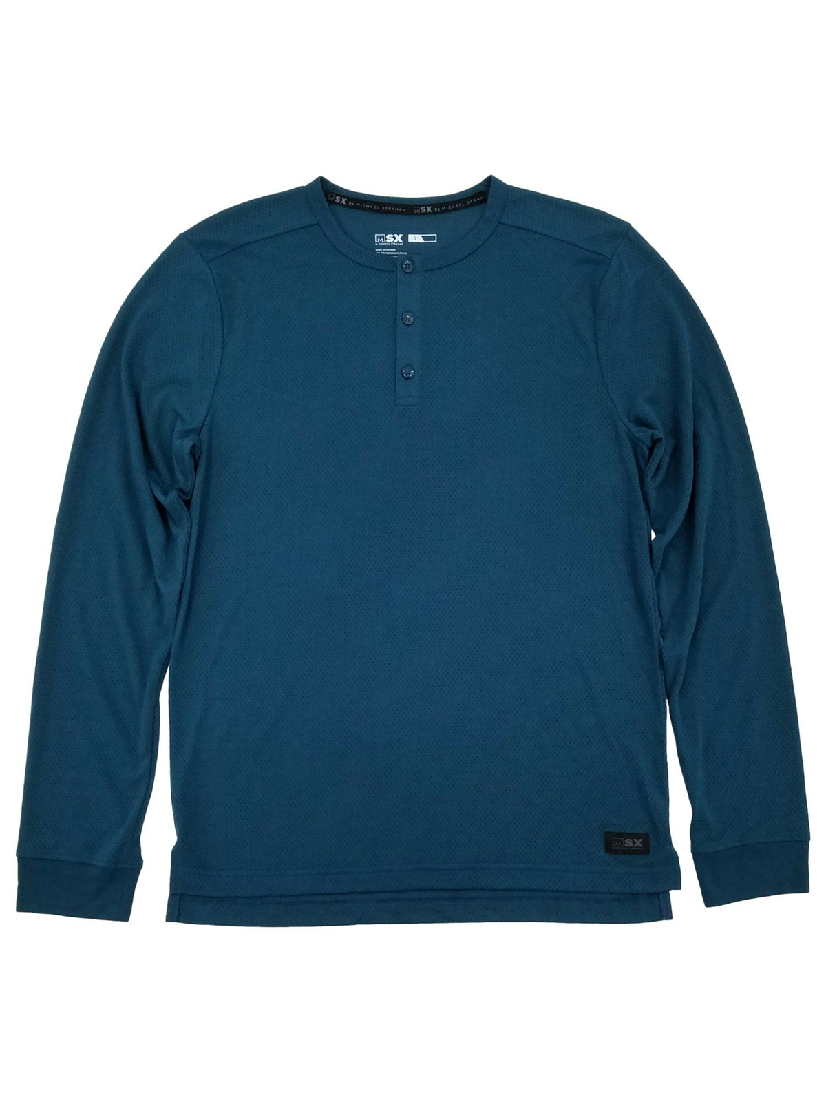 MSX By Michael Strahan Mens Blue Premium Mesh Long Sleeve Henley Shirt gallery