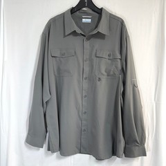 Columbia Mens XXL Long Sleeve Woven Shirt Grey Ripstop Omni-Shade Fishing Hiking