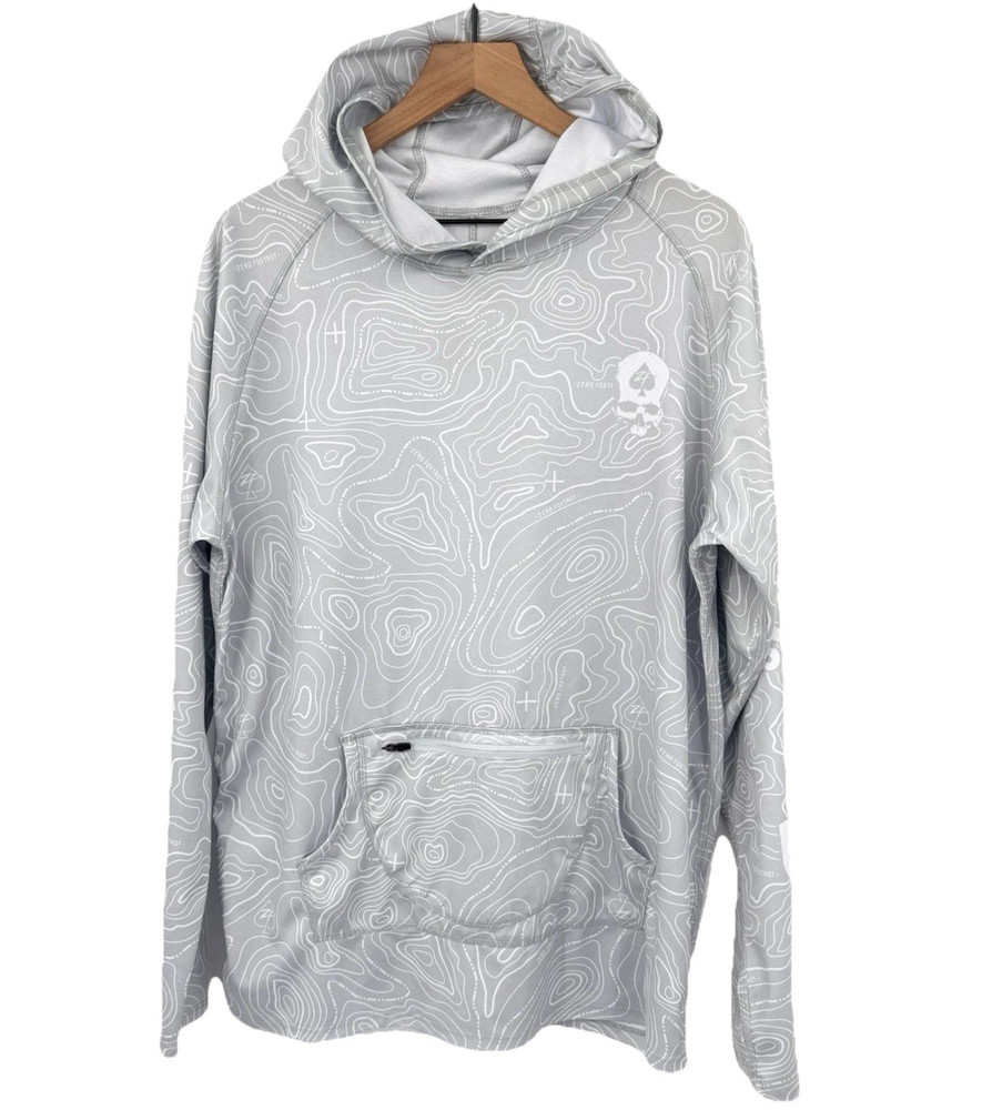 Zero Foxtrot Stay Zero Hoodie Mens XL Grey Skull SLIM Lightweight Pull Over 46"