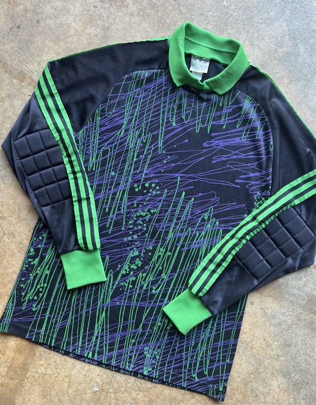 Vintage Adidas Goalkeeper Long Sleeve Shirt Jersey Mens L Purple Green Scribble gallery