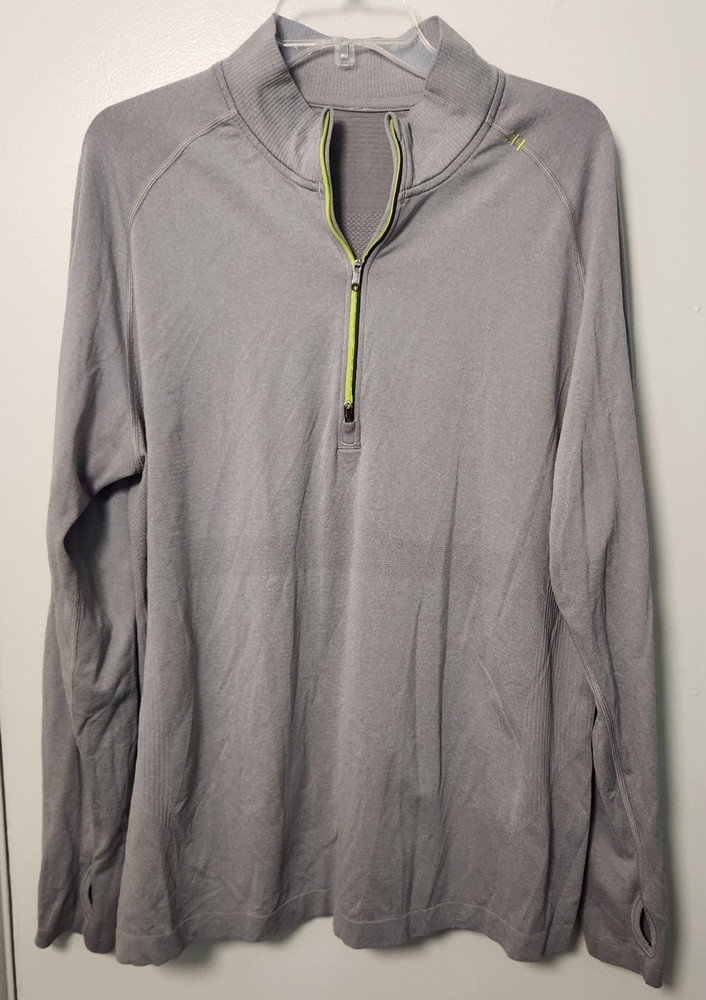 Lululemon Soft Jersey Half Zip Men's Gray Thumbholes Medium Believe in Yourself