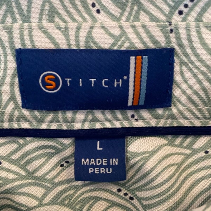 Stitch performance Golf Polo Men’s Large. Green and white pattern. Large. gallery