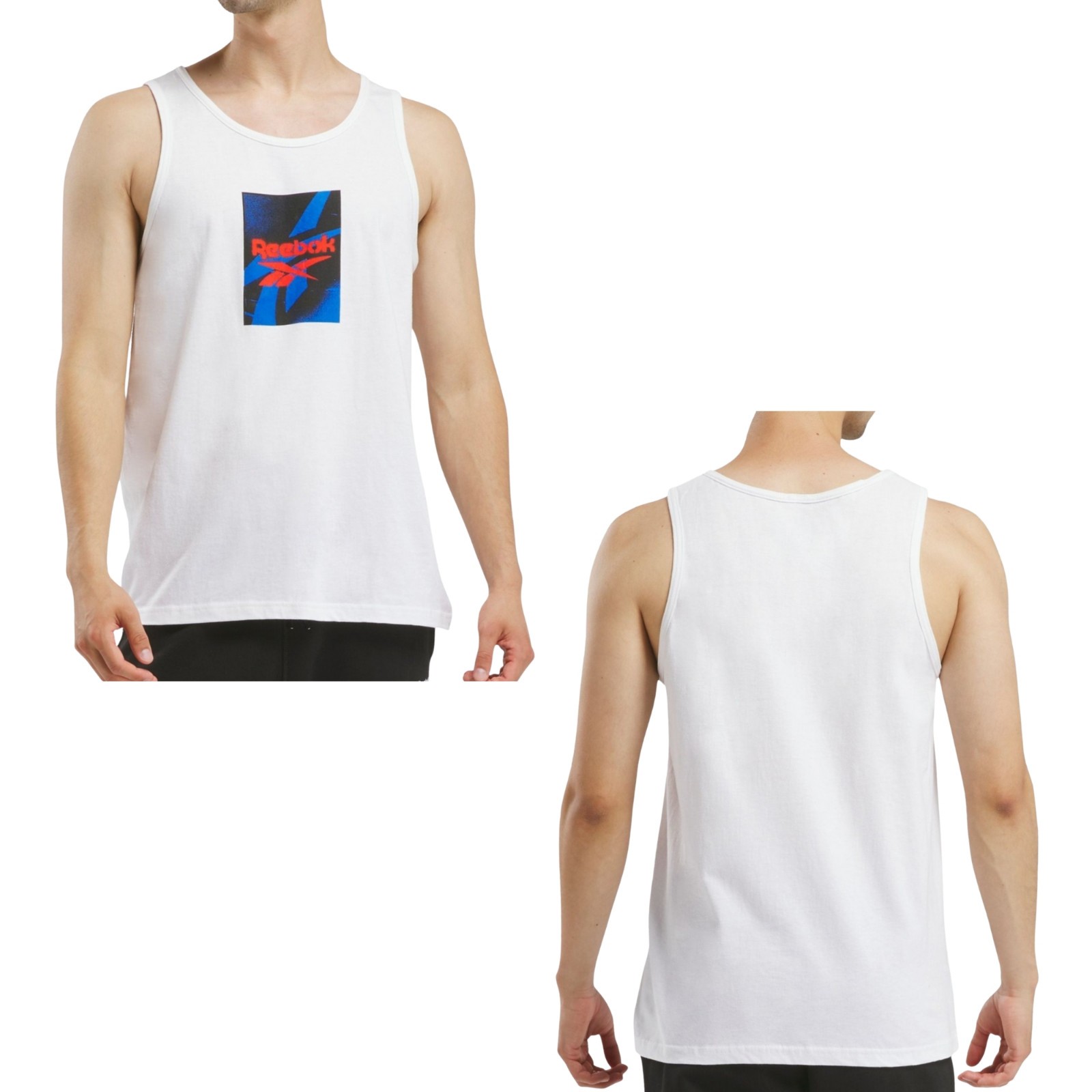 REEBOK Logo Tank Top sz L Large White Red Blue Black gallery