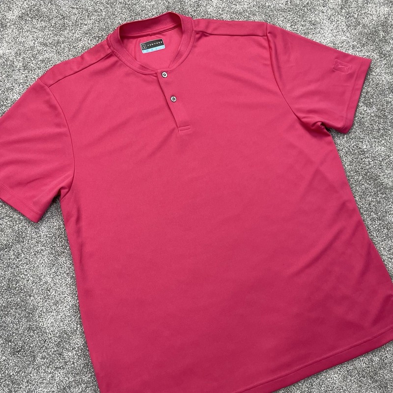 PGA Tour Henley Golf T Shirt Mens XL Pink Short Sleeve Dry Fit Athletic Casual gallery