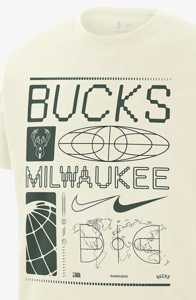 Nike Mens Max 90 NBA Milwaukee Bucks T‑Shirt XL Cream FQ6090‑133 gallery