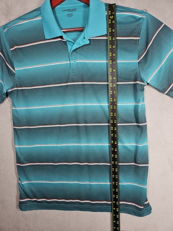 Fourcast Performance Polo Golf Shirt Turquoise Black White Orange 3 Button Sz M gallery