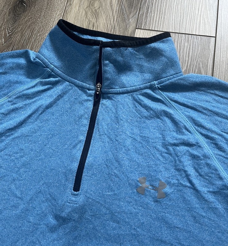 Under Armour Run Jacket 1/4 Zip Fitted AllSeasonGear Athletic Blue Mens Sz XL gallery