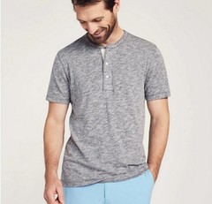 Faherty Gray Slub Cotton Blend Short Sleeve Henley Shirt Size 2X XXL