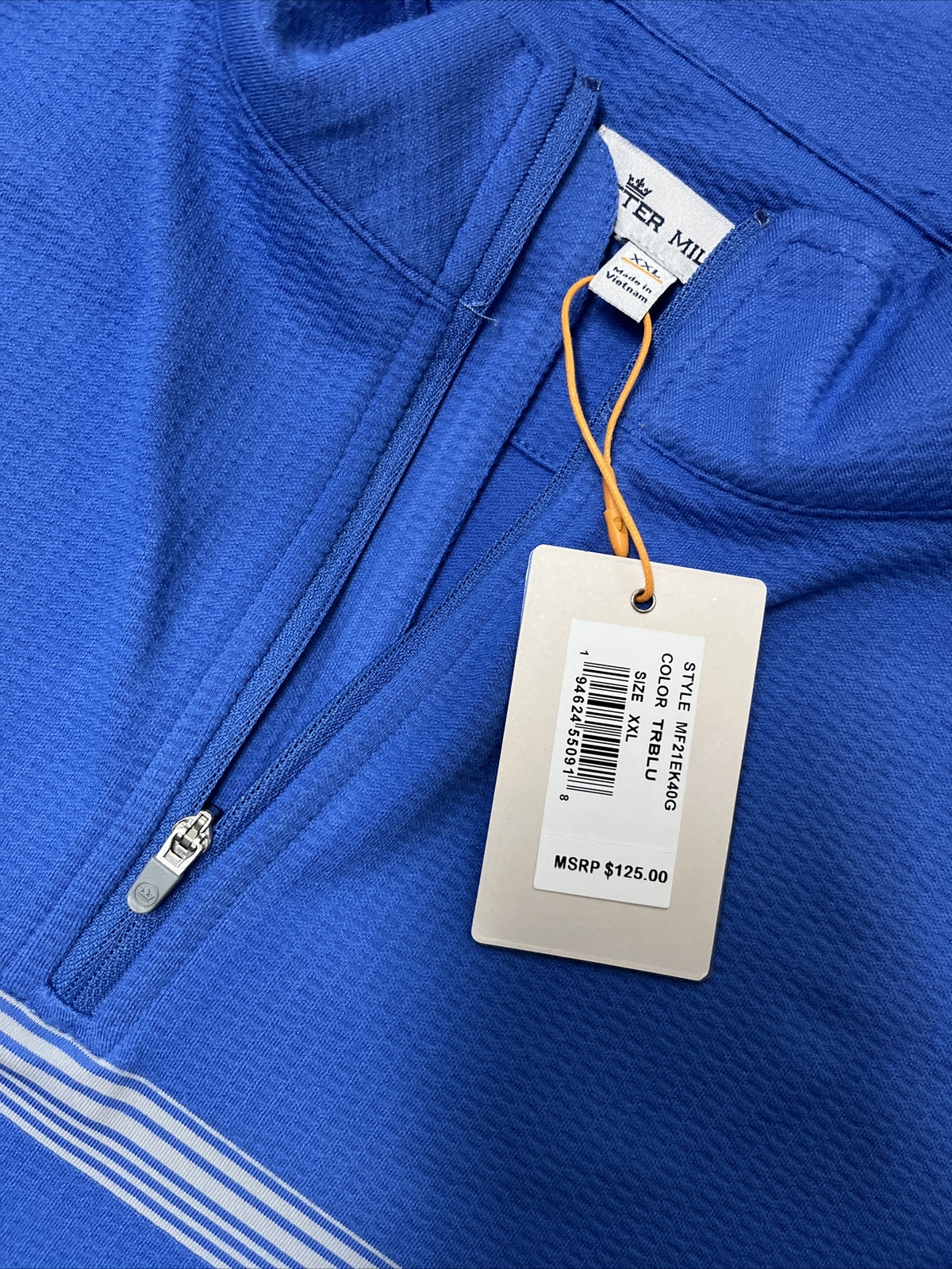 Peter Millar Crown Sport 1/4 Zip Blue with White Stripe Pullover. XXL gallery