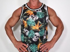 MEN’S POLYESTER MESH SKULL PRINT SHIRT (ADULT L)