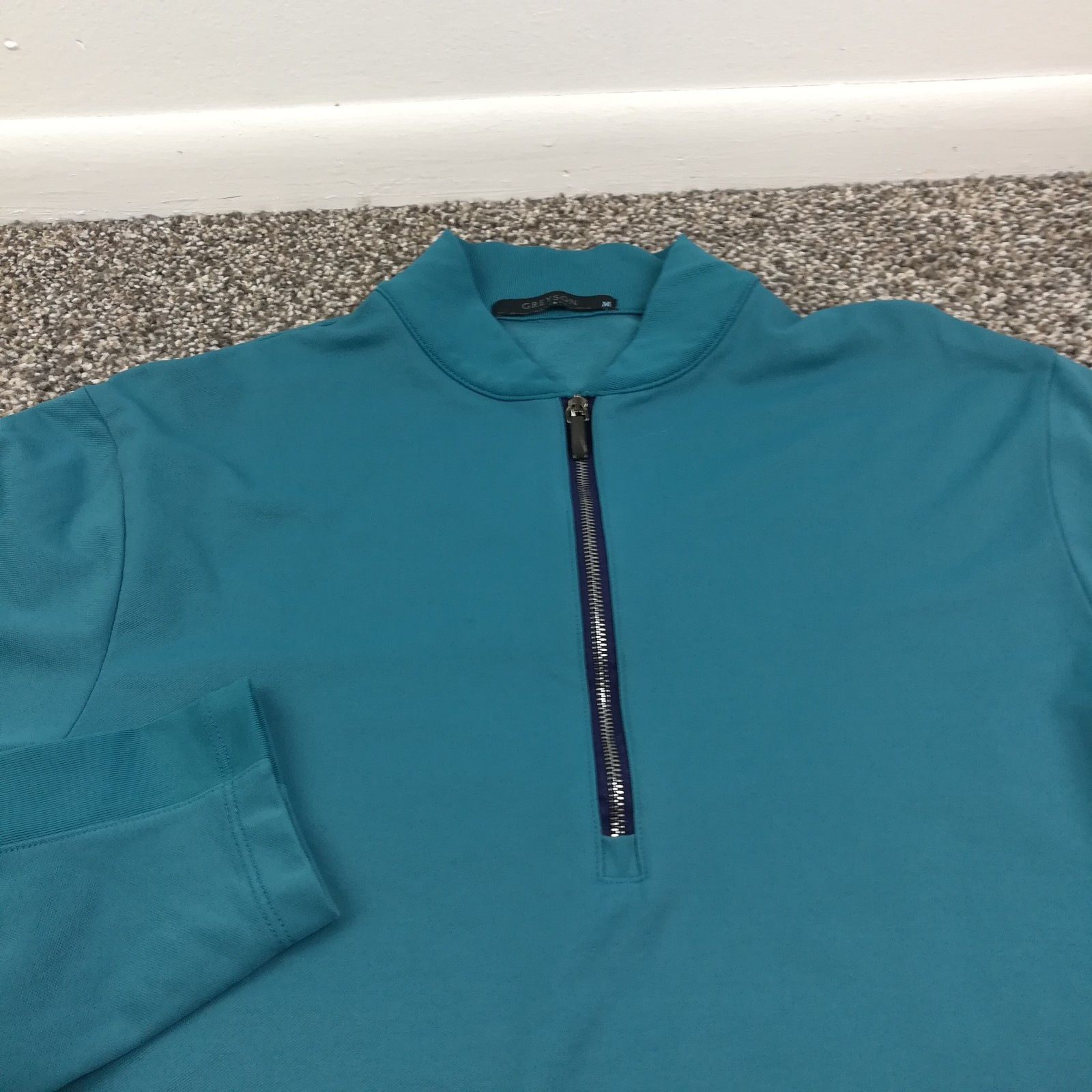 Greyson Golf Mens Medium Teal Blue 1/4 Zip Pique Performance Pullover gallery