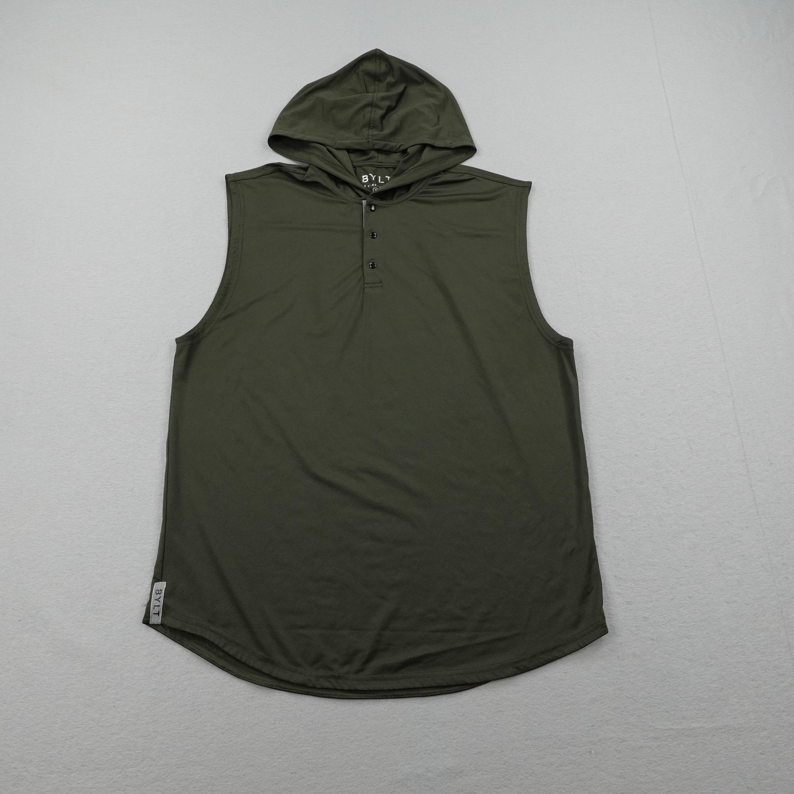 BYLT Hoodie Mens XL Green The Circuit Tank Hooded Henley Sleeveless Shirt Gym gallery