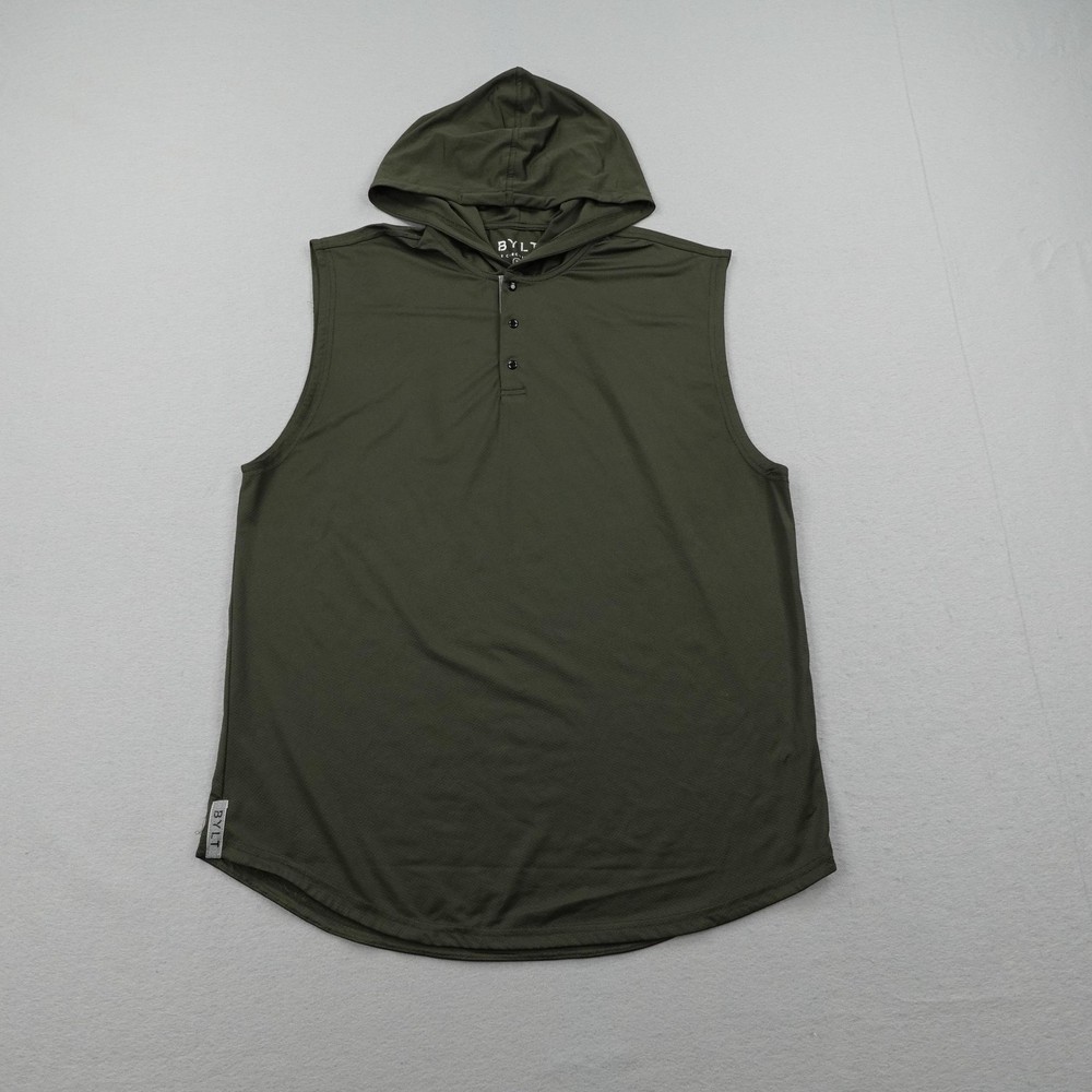 BYLT Hoodie Mens XL Green The Circuit Tank Hooded Henley Sleeveless Shirt Gym