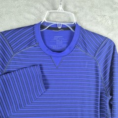 Patagoina Capilene Base Layer Shirt Mens Medium Blue Stripe Polartec Lightweight