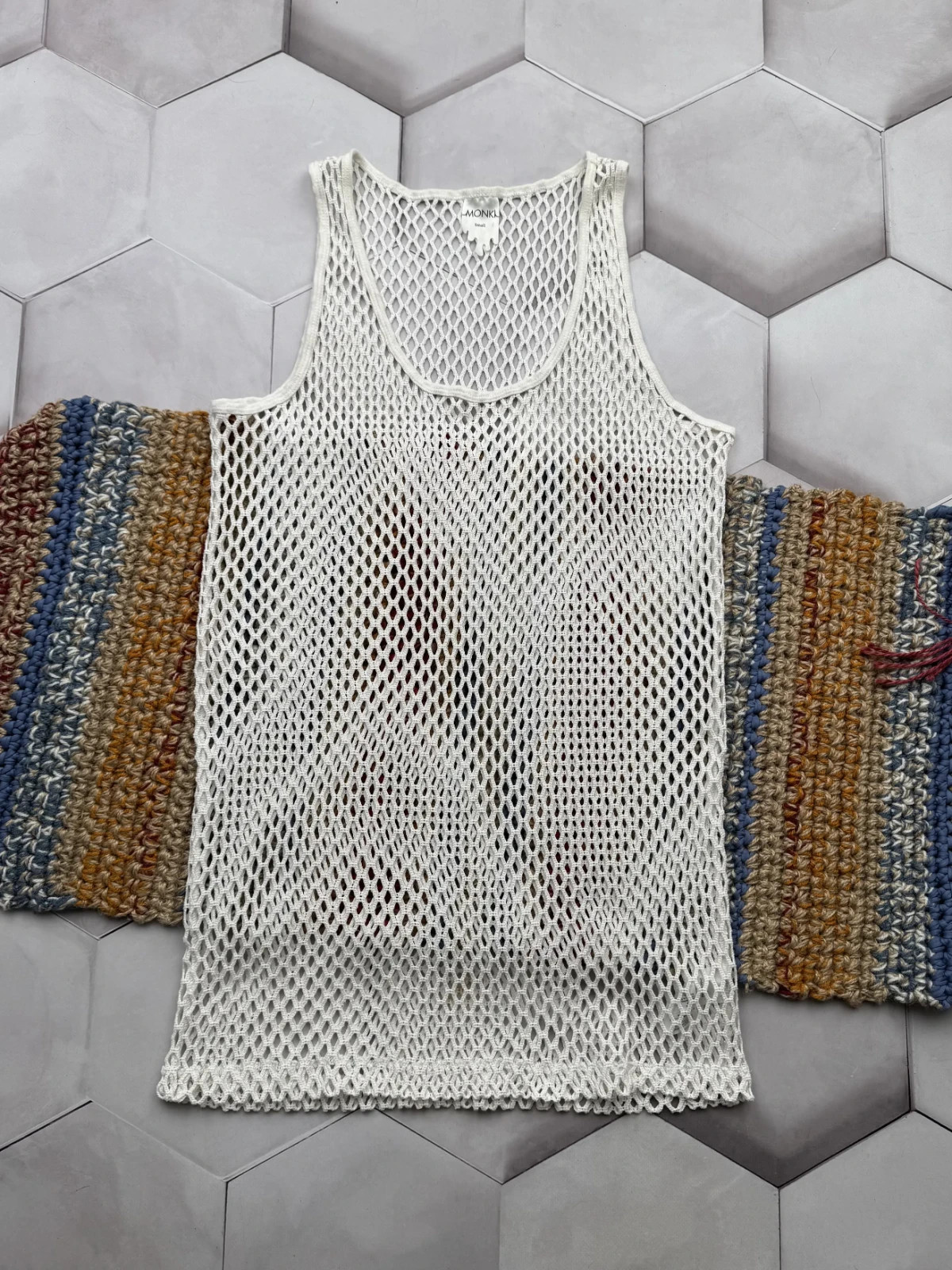 Monki Mesh Tank Top White Sheer Fishnet Sleeveless Y2K Men's Size S gallery