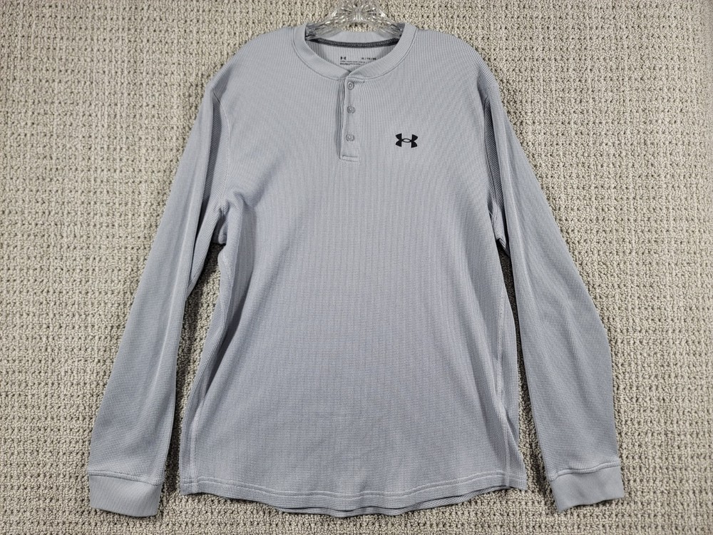 Under Armour Henley Shirt Mens XL Blue Long Sleeve Waffle Knit Thermal 1302356