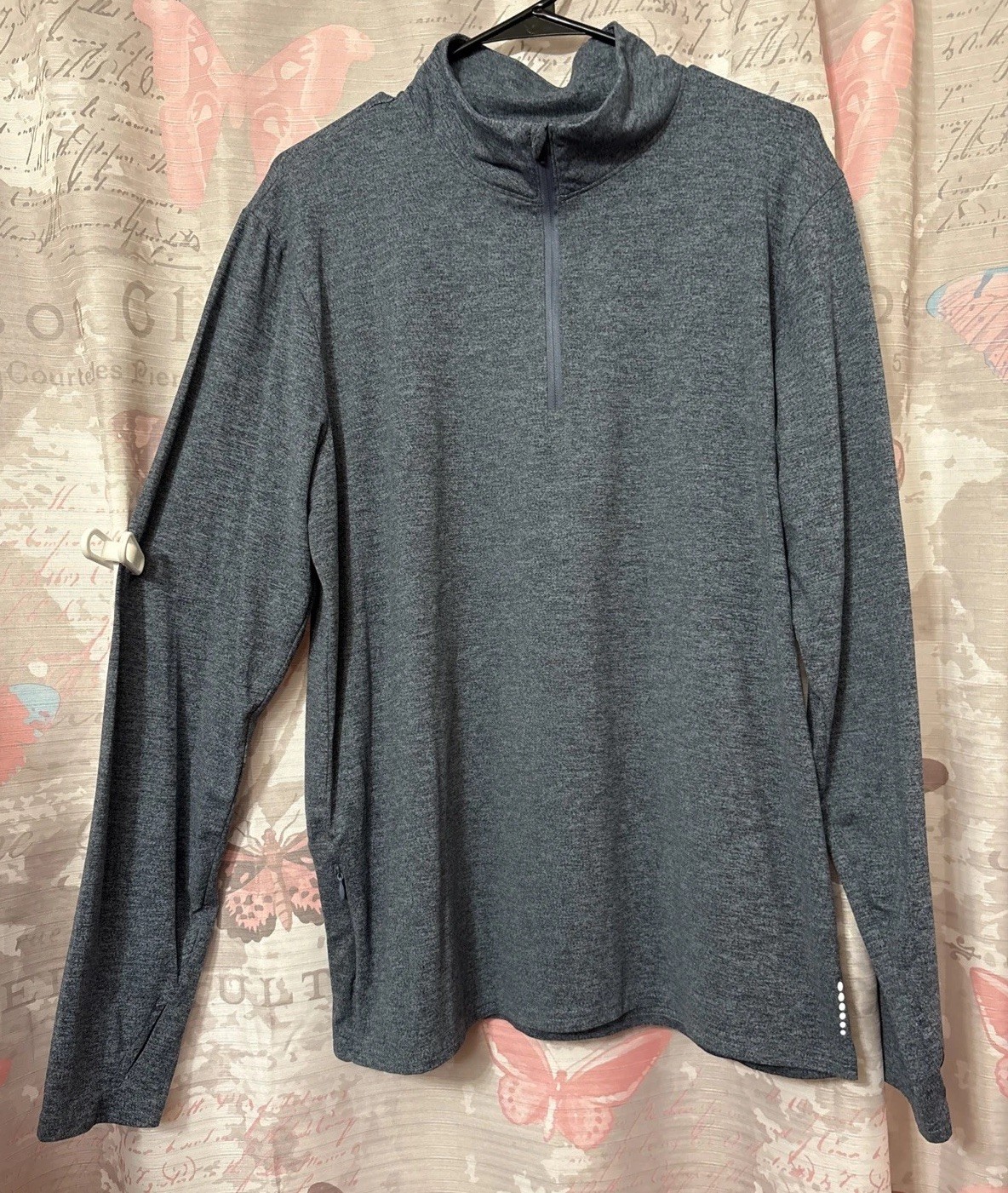 BALANCE COLLECTION Sweater Mens Large Heather Blue Pullover 1/4 Zip Thumb Hole gallery