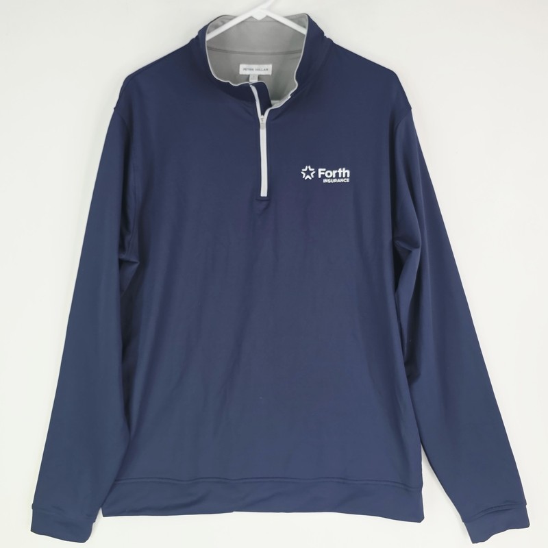 Peter Millar Pullover Men's Large Perth Performance 1/4 Zip Golf Solid Navy Logo gallery