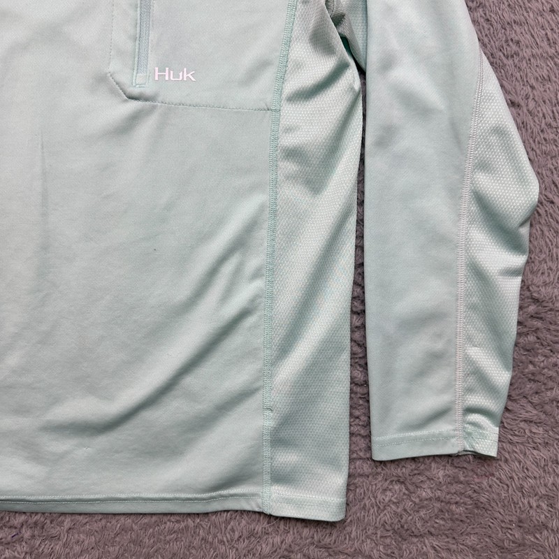 HUK Fishing Shirt Mens M Lime Green Long Sleeve Zip Pocket Crewneck Light Beach gallery