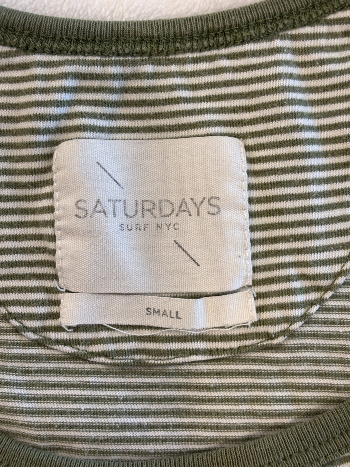 Saturdays Surf NYC Sailor Tank Top Mens Small Green White Striped Scoop Neck gallery