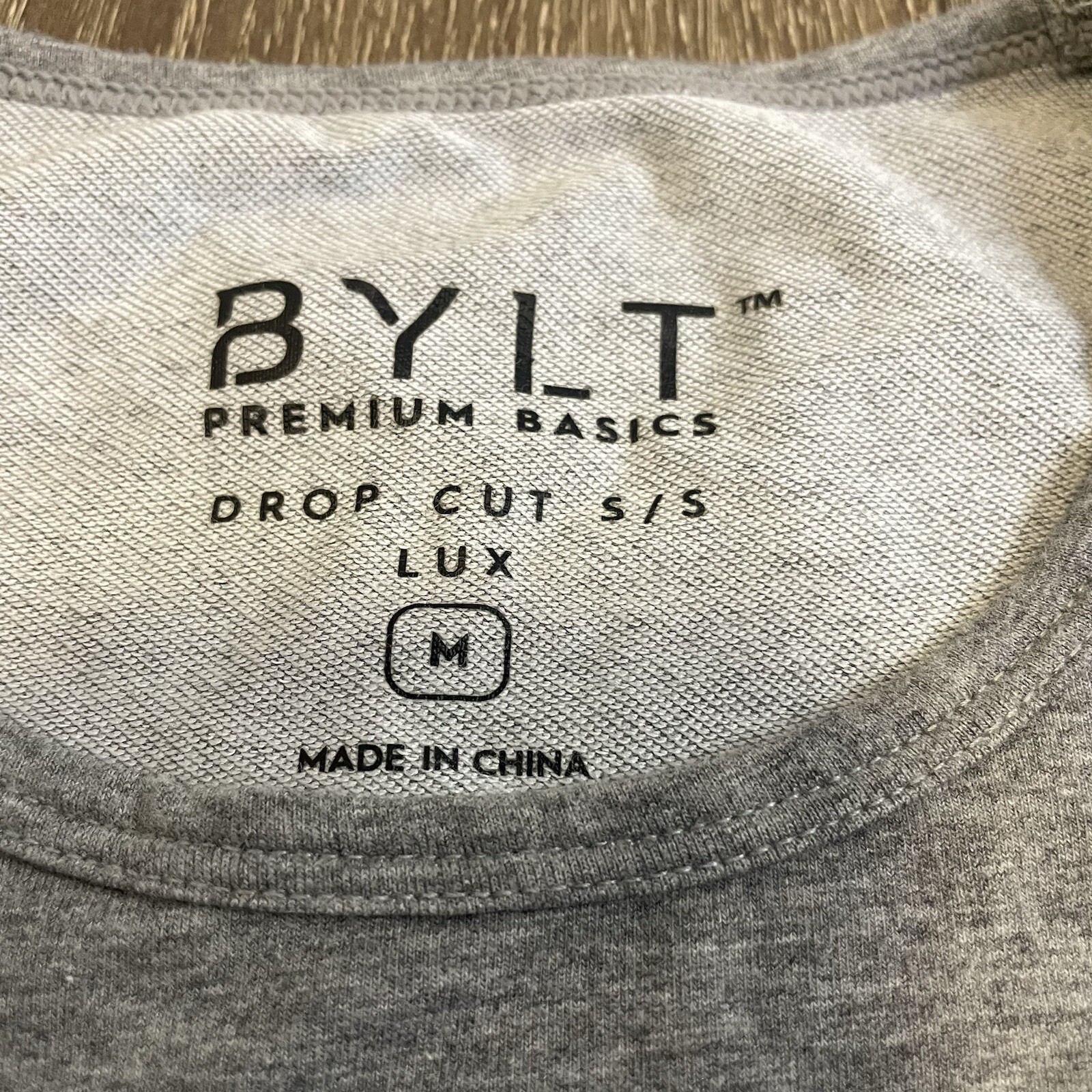 BYLT T Shirt Mens Medium M Premium Basics Gray Drop Cut Short Sleeve Lux Tee gallery