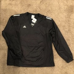 Men’s Adidas Black W/White ClimaLite Polyester Pullover Windbreaker Zip Pockets