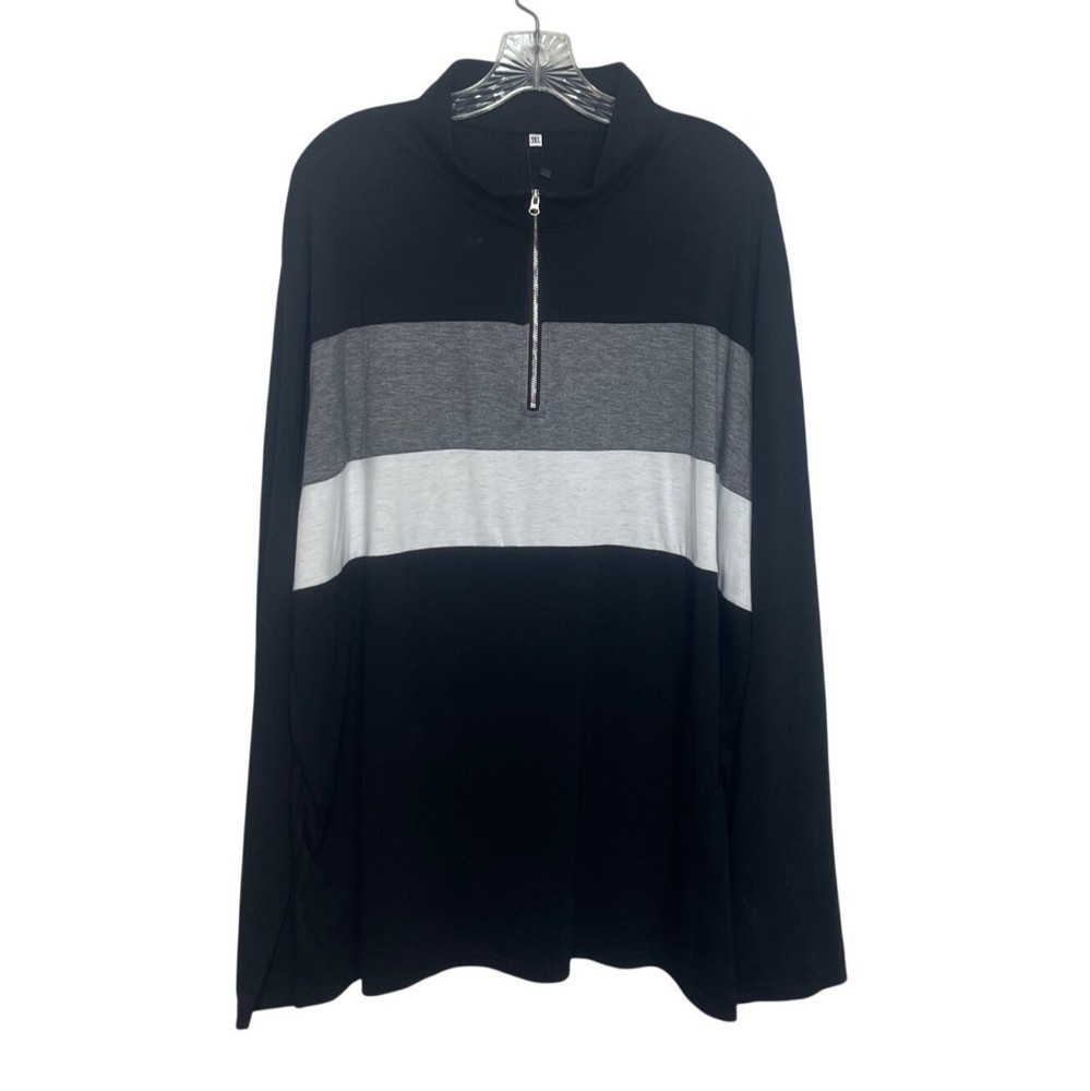 Colorblock Half-Zip Pullover Top 3X Black Gray White Long Sleeves