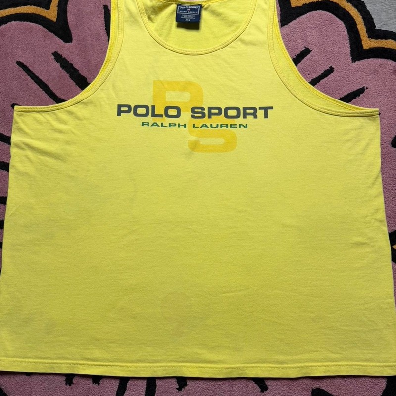 Vintage 90’s Ralph Lauren Polo Sport Graphic Logo Tank Top Shirt 2XL Yellow gallery