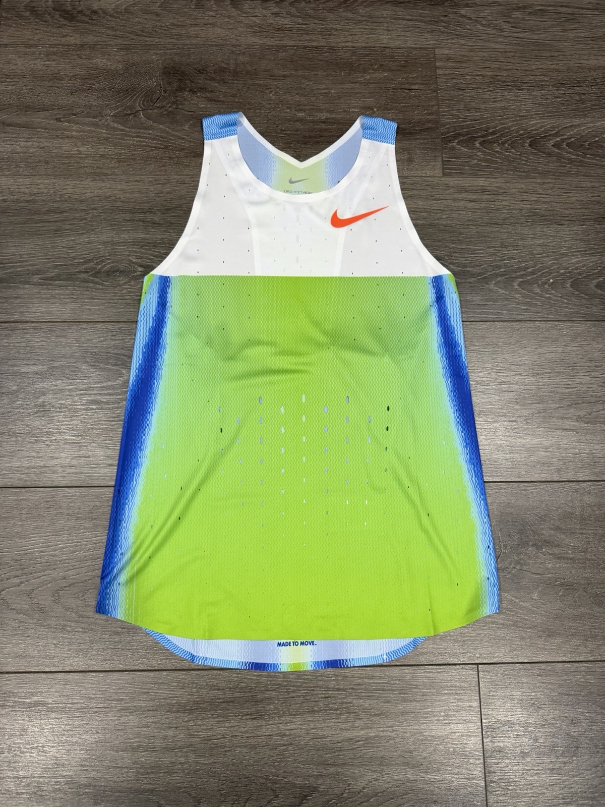 NWOT MENS MEDIUM NIKE 2025 PRO ELITE RUNNING GREEN/BLUE SINGLET gallery