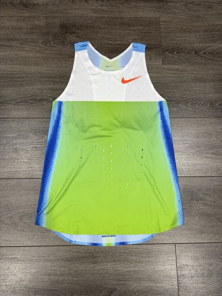 NWOT MENS MEDIUM NIKE 2025 PRO ELITE RUNNING GREEN/BLUE SINGLET