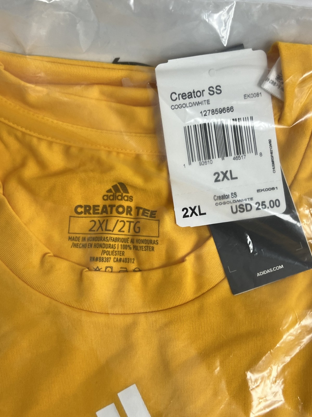 Adidas - Creator - Men's Short Sleeve T-Shirt - Gold - 2X-Large - EK0081 gallery