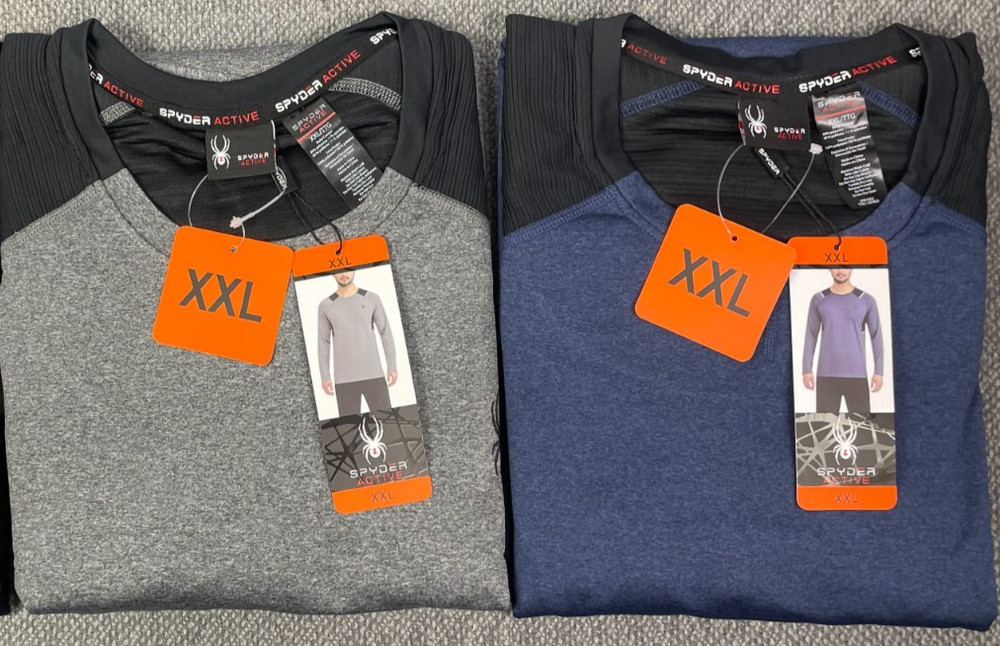 Spyder Active Men's XXL Lot of 2 Long Sleeve Shirts in Gray & Blue NWT