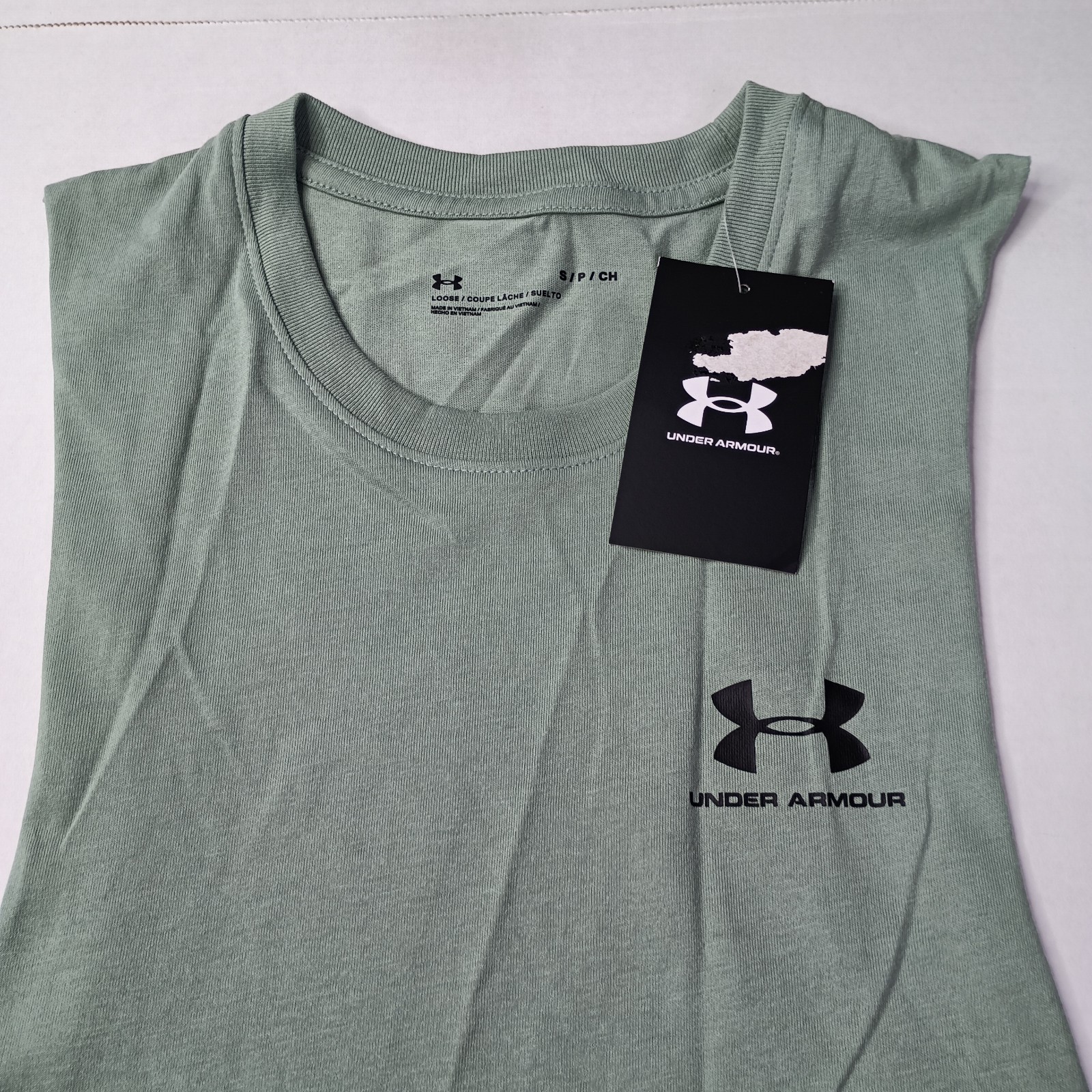 NWT Men’s Size S Under Armour Left Chest Cut Off Tank Top Shirt 1329286-348 gallery