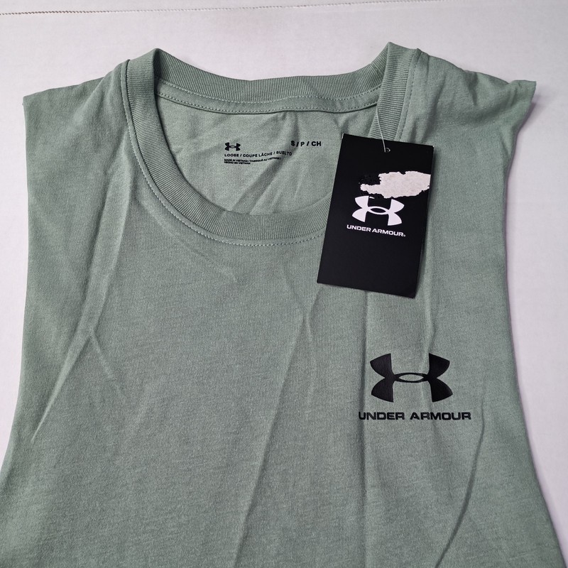 NWT Men’s Size S Under Armour Left Chest Cut Off Tank Top Shirt 1329286-348 gallery