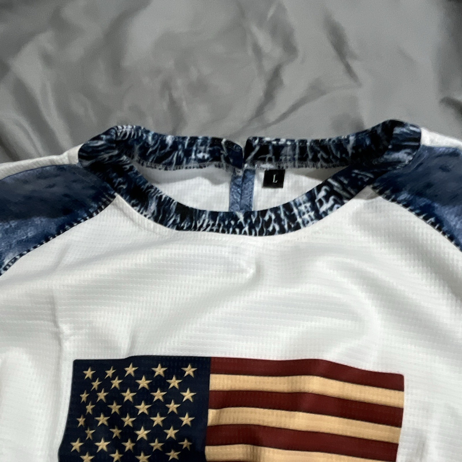 Men's USA Patriotic Graphic Raglan Long Sleeve Crew Neck T-Shirt L White/Blue gallery