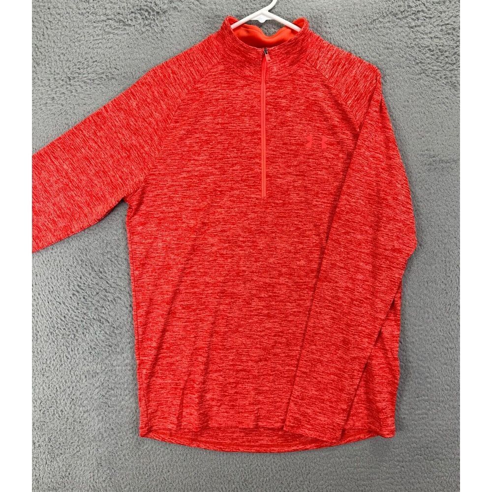 Under Armour HeatGear Pullover Shirt Adult Medium Red Loose Quarter Zip Mens gallery