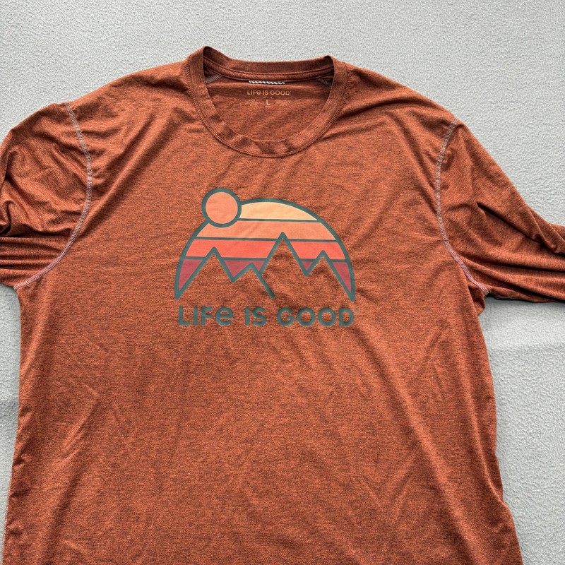 Life Is Good Shirt Mens Large Orange Long Sleeve Active Graphic Tee Performance gallery