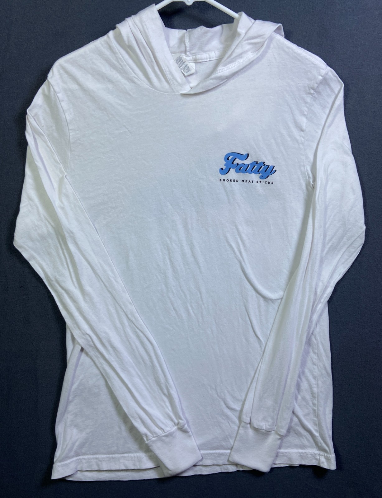 Bella + Canvas Fatty Smoked Meat Sticks Hooded Shirt White Size Medium Promo EUC gallery