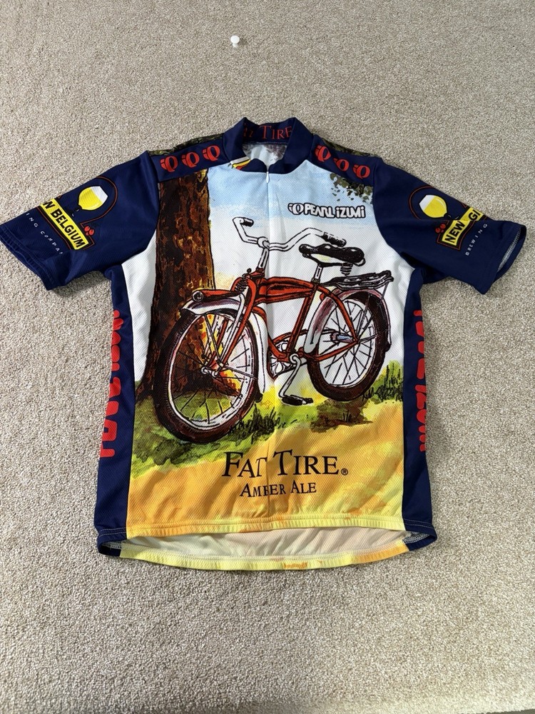 Pearl Izumi Jersey Mens Medium Fat Tire Amber Ale Cycling 1/4 Zip Short Sleeve