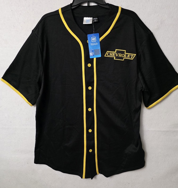 NWT Chevrolet Baseball Jersey Shirt Size Large Cars Sports Classic Black Yellow gallery