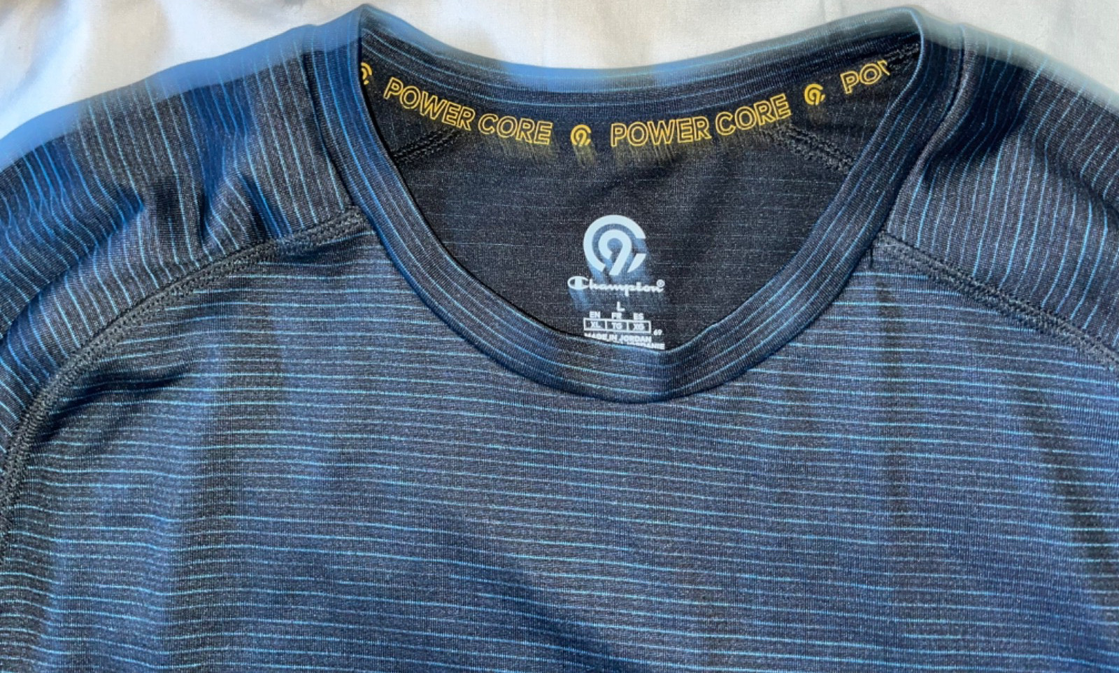 NWOT Men's Champion Power Core athletic top poly/nylon/elastane black Blue LS L gallery