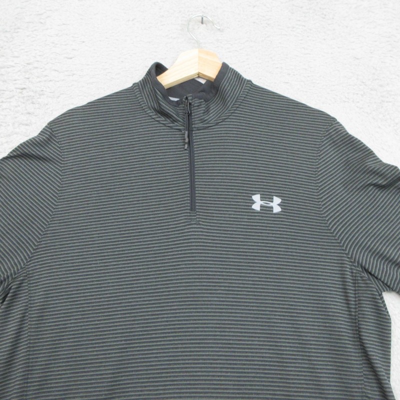 Under Armour Pullover Mens Medium Gray Black ColdGear Quarter Zip Striped Loose gallery