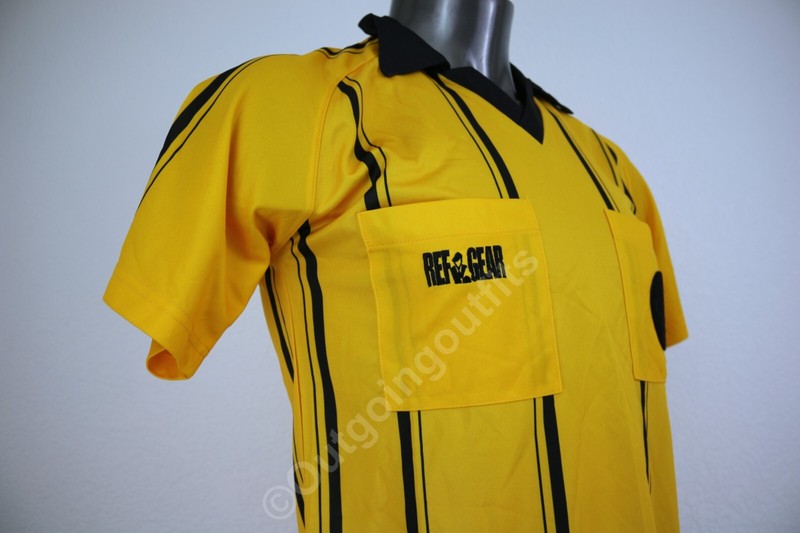 NEW Ref Gear Men's Short Sleeve Striped V-Neck Jersey Yellow/Black Size S gallery