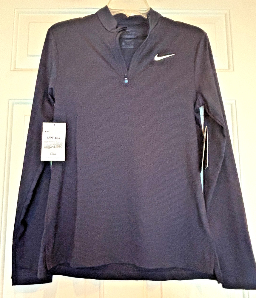 Nike Shirt Quarter Zip Blue Stripe UV PROTECTION Long Sleeve Size Womens S NWT