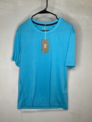 On Trail-T Shirt Mens Medium Blue Short Sleeve Running Mesh Athletic Performance