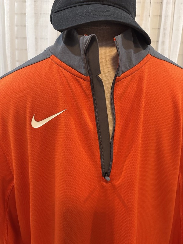 Nike Men's Orange Gray Colorblock 1/4 Zip Mock Neck Pullover Top Size L gallery