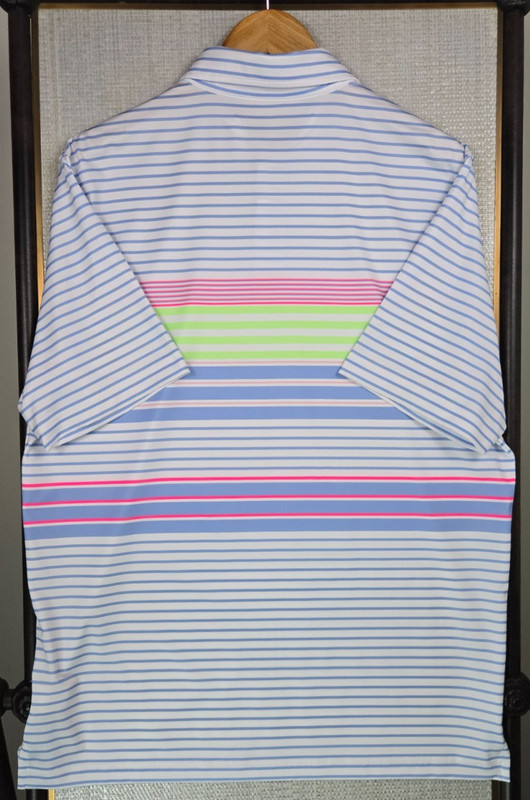 VINEYARD VINES PERFORMANCE Mens Sz Medium Polo Shirt Neon Stripe Wicking Whale gallery