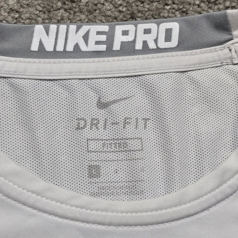 Nike Pro Mens L Short Sleeve Compression Shirt Fitted White Swoosh Dri Fit gallery