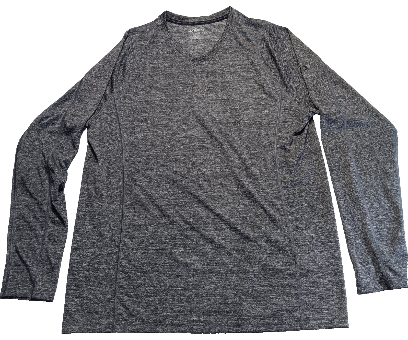 ASICS Gray Long Sleeve V Neck Lightweight Polyester T-Shirt Men's Size L gallery